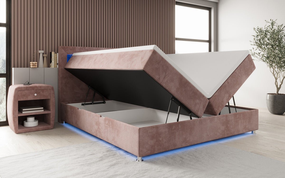 Boxspringbett Relax mit LED, Stauraum und USB/C in Cord