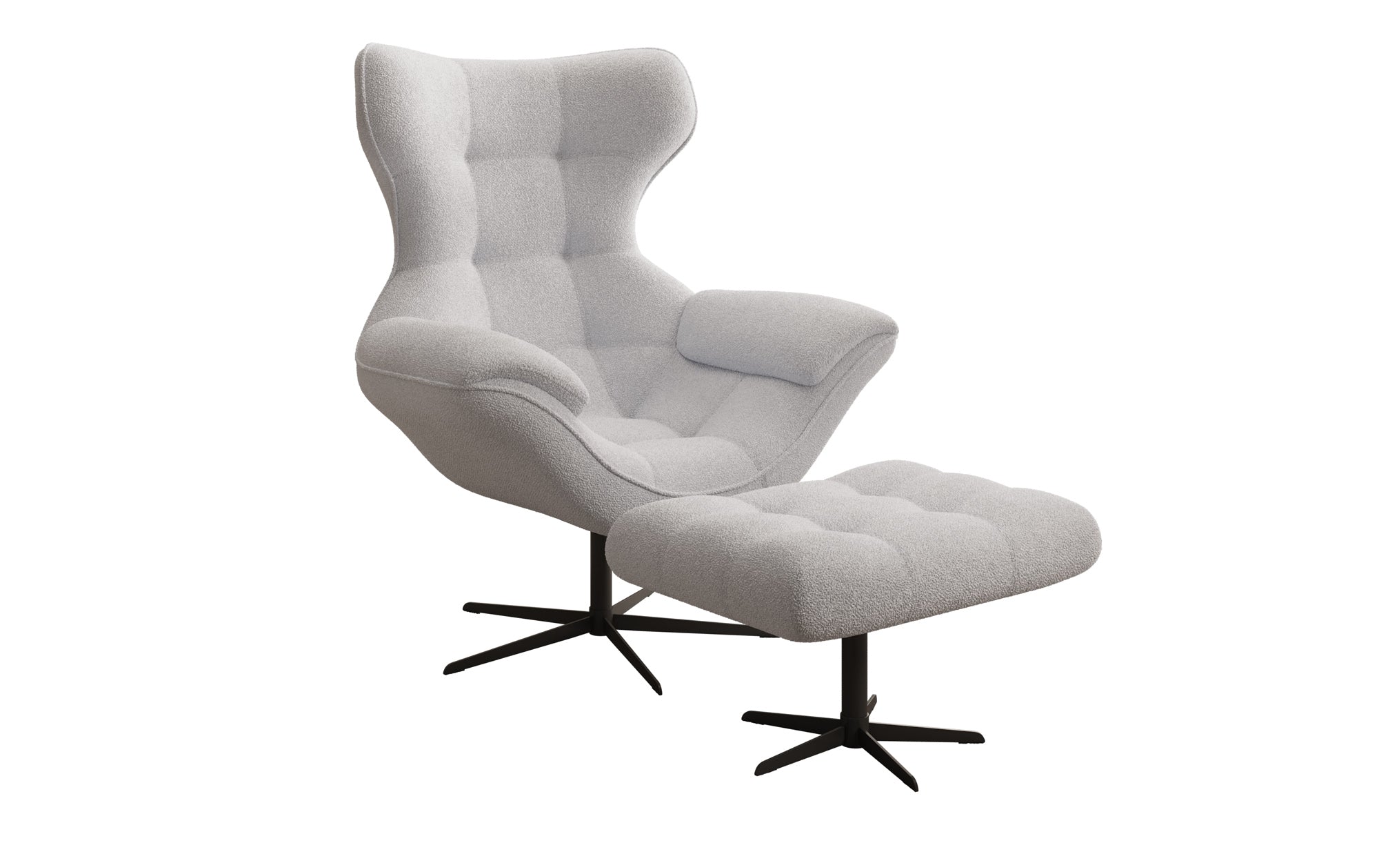 Designer Sofa-Sessel Aurelio inkl. Beistellhocker in Bouclé
