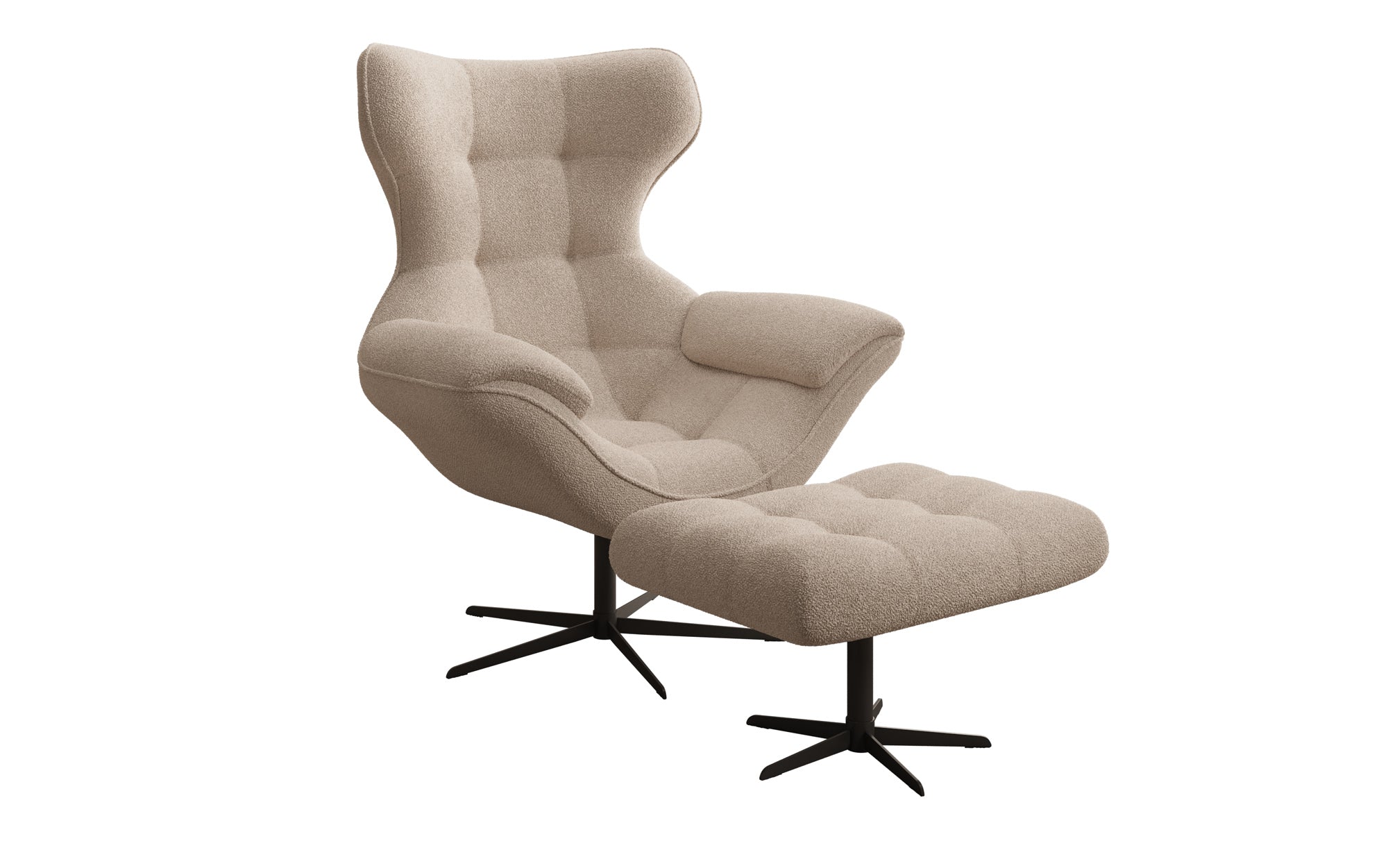 Designer Sofa-Sessel Aurelio inkl. Beistellhocker in Bouclé