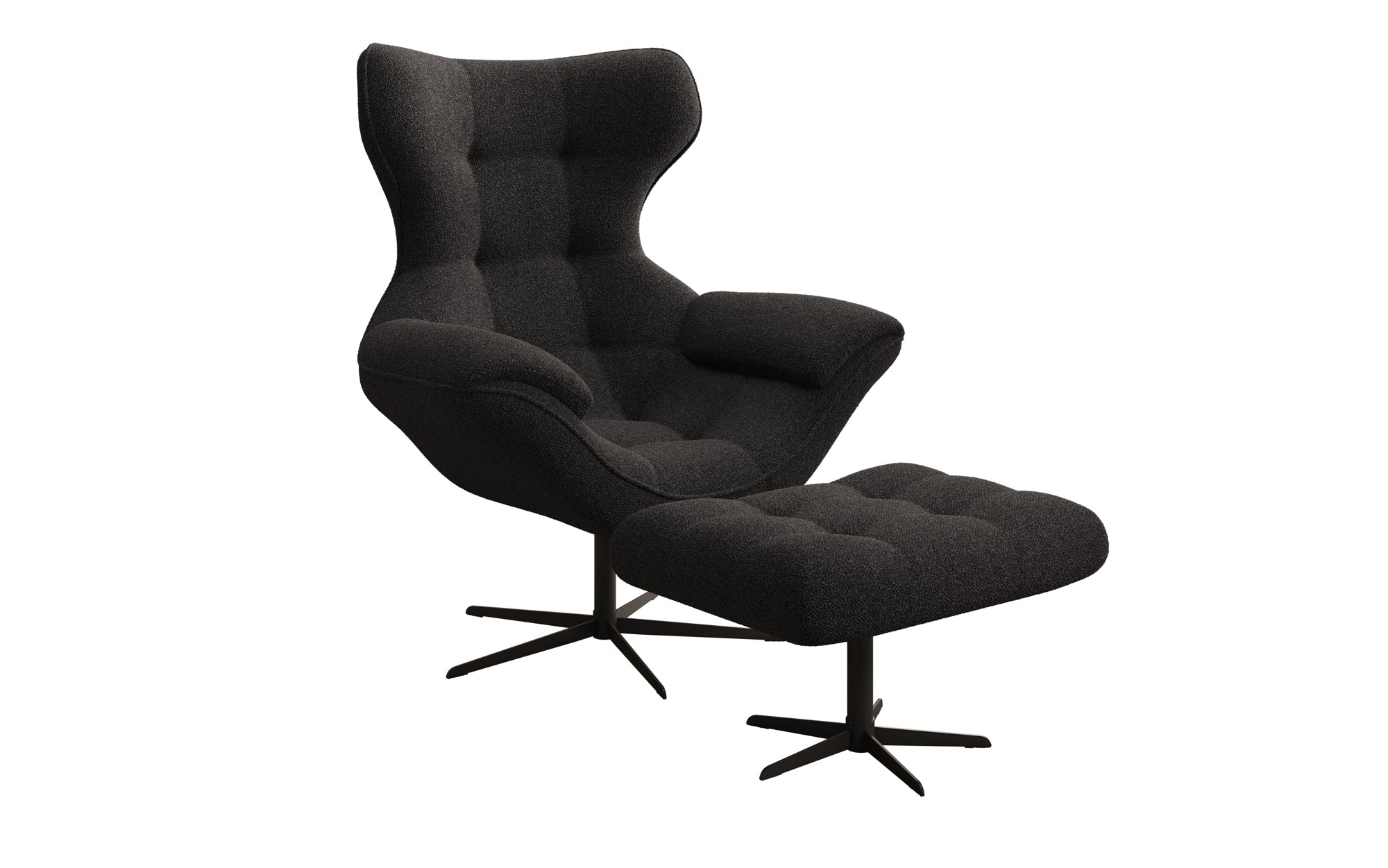 Designer Sofa-Sessel Aurelio inkl. Beistellhocker in Bouclé