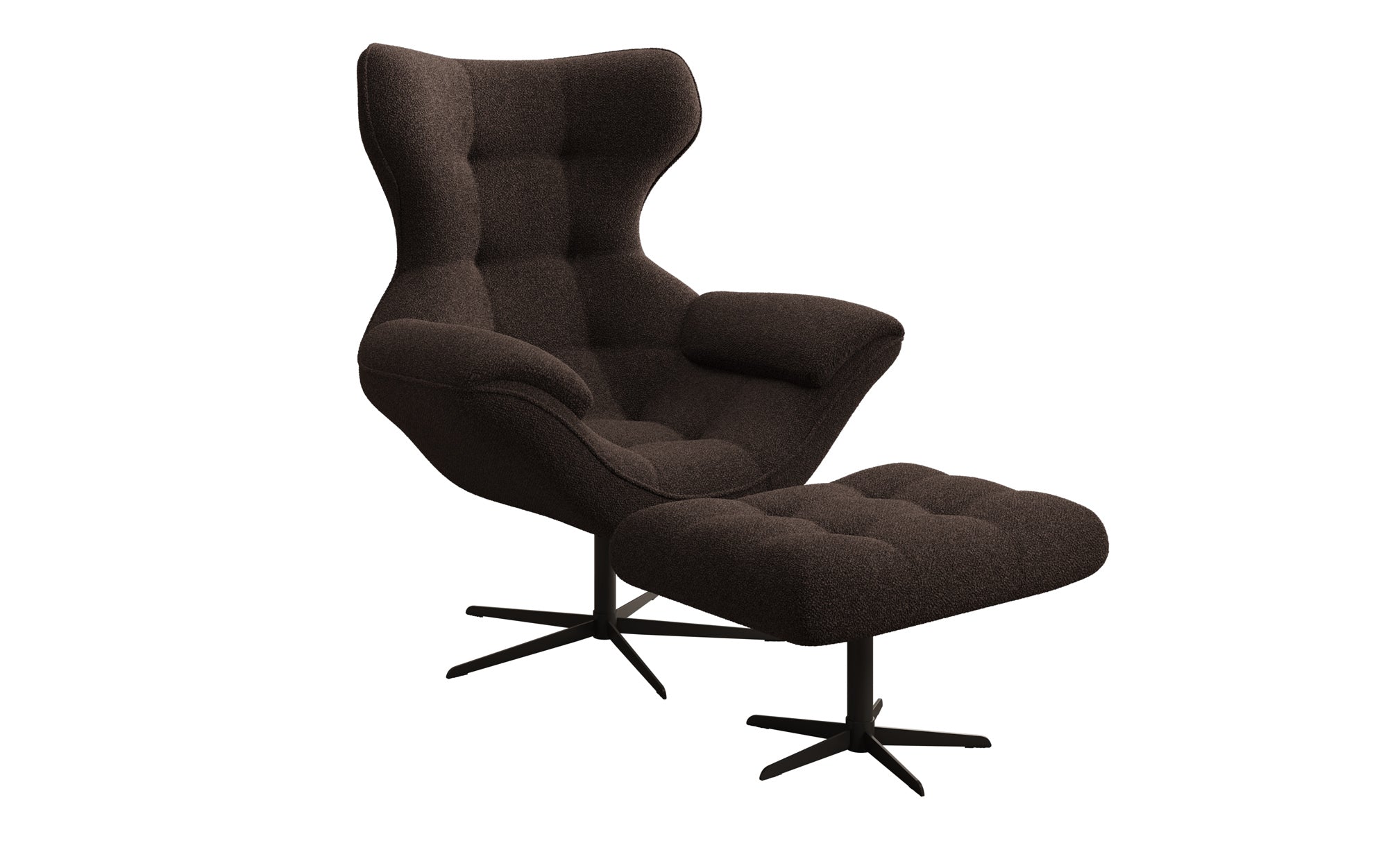 Designer Sofa-Sessel Aurelio inkl. Beistellhocker in Bouclé