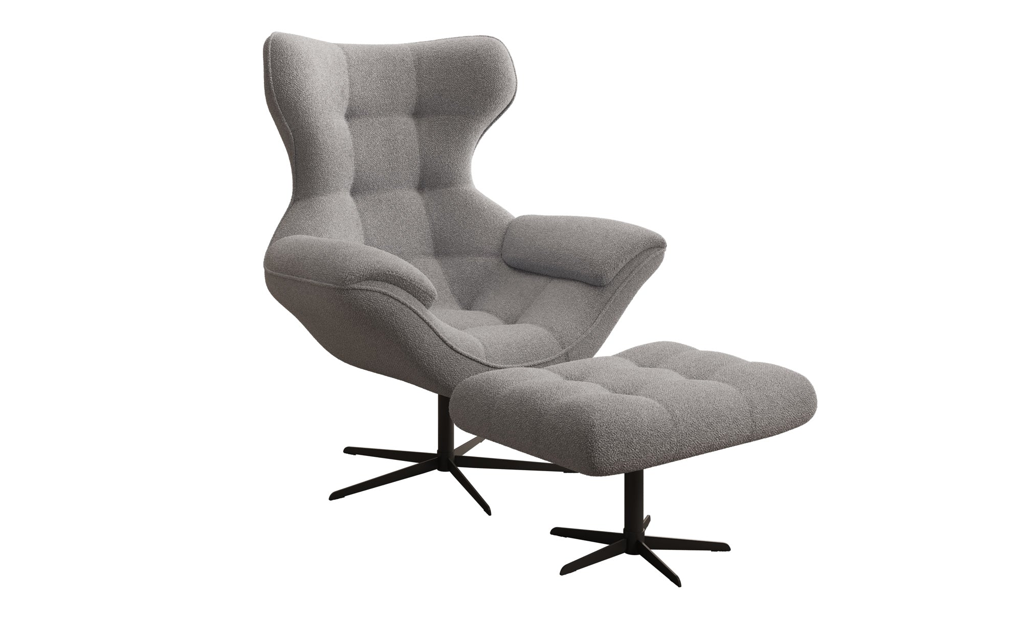 Designer Sofa-Sessel Aurelio inkl. Beistellhocker in Bouclé