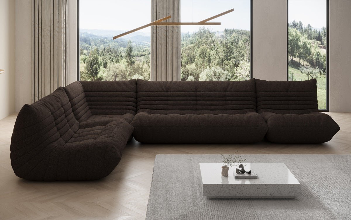 Designer Sofa Wohnlandschaft Calmo in Teddy Bouclé