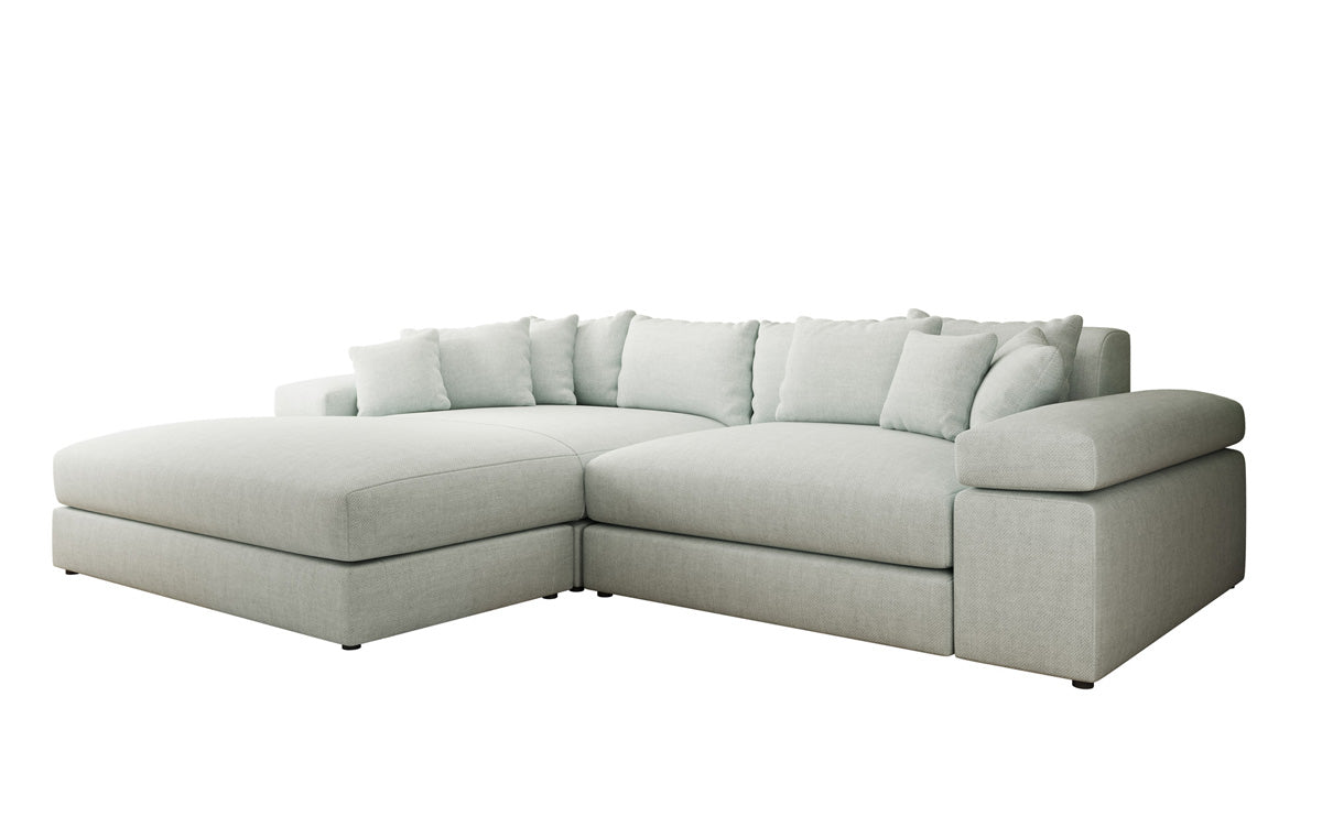 Designer Ecksofa Bernardo mit breiter Ottomane in Leinen-Optik
