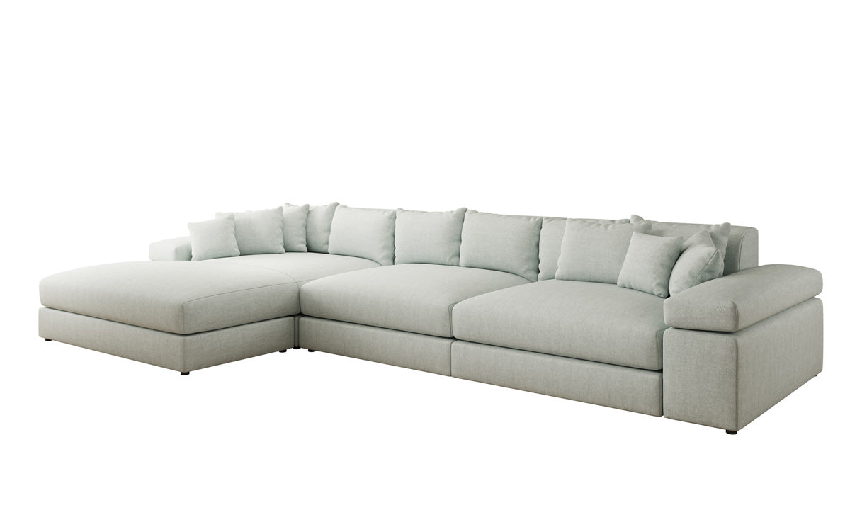 Designer Ecksofa Bernardo Maxi mit breiter Ottomane in Leinen-Optik