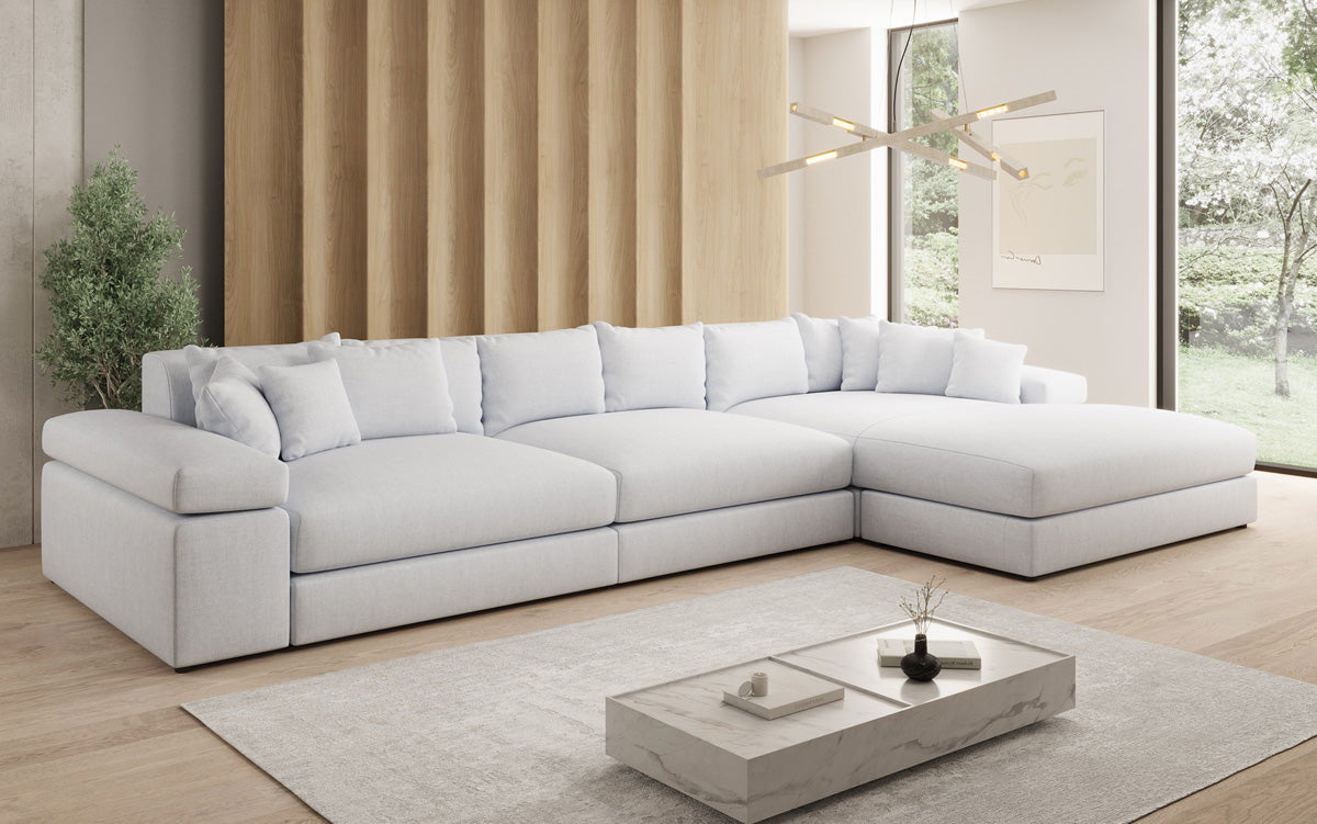 Designer Ecksofa Bernardo Maxi mit breiter Ottomane in Leinen-Optik