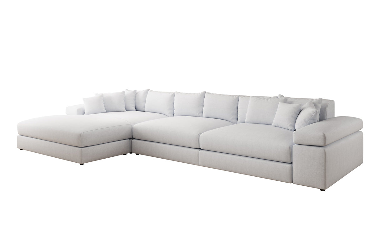Designer Ecksofa Bernardo Maxi mit breiter Ottomane in Leinen-Optik