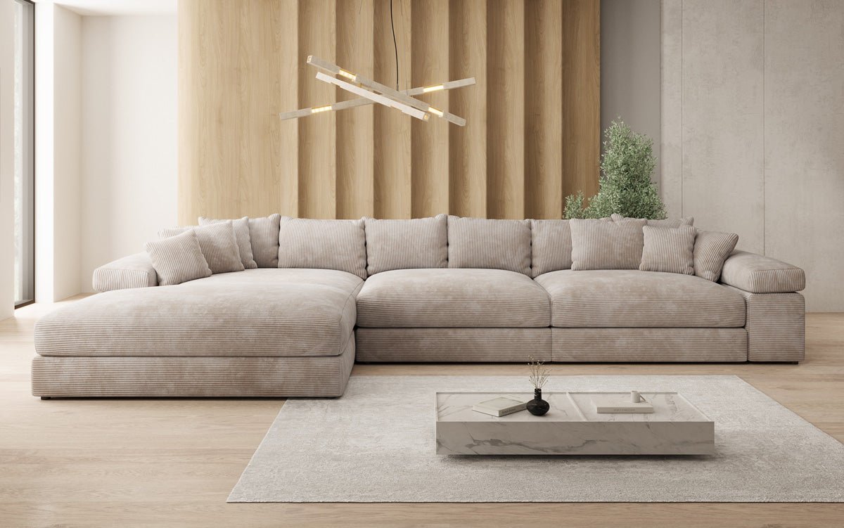 Designer Sofa Bernardo L Maxi mit breiter Ottomane in Cord