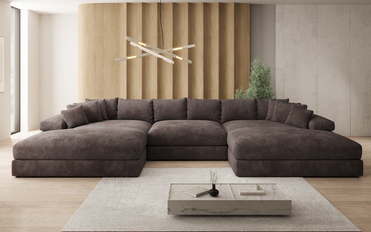 Designer Sofa Bernardo U mit breiter Ottomane in Cord