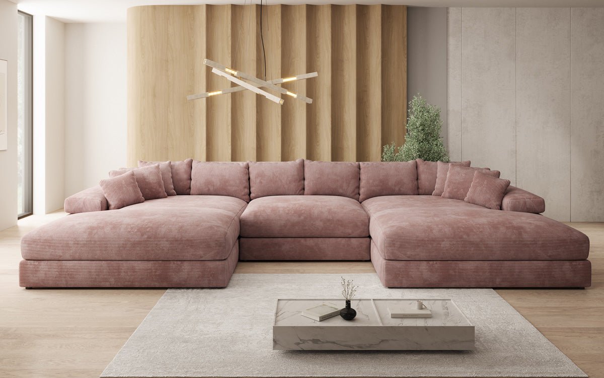 Designer Sofa Bernardo U mit breiter Ottomane in Cord