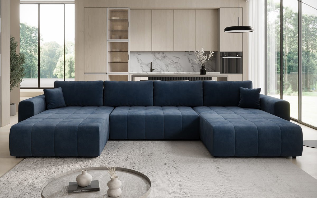 Designer Sofa Leveno U mit Schlaf- und Klappfunktion in Samt