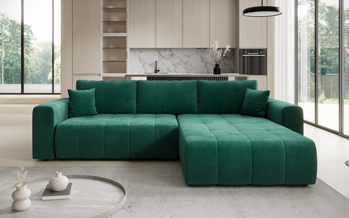 Designer Sofa Leveno L mit Schlaf- und Klappfunktion in Samt