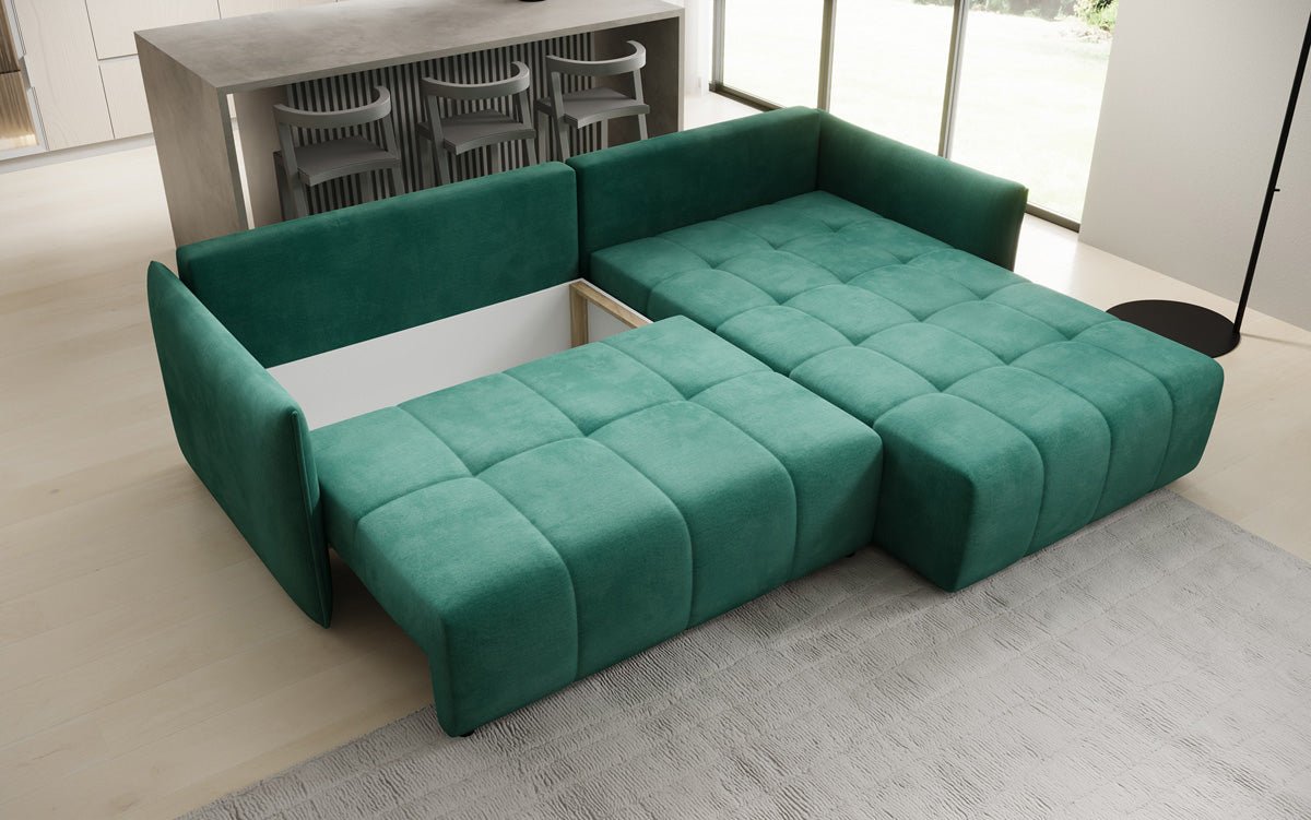 Designer Sofa Velaro L mit Schlaf- und Klappfunktion in Samt