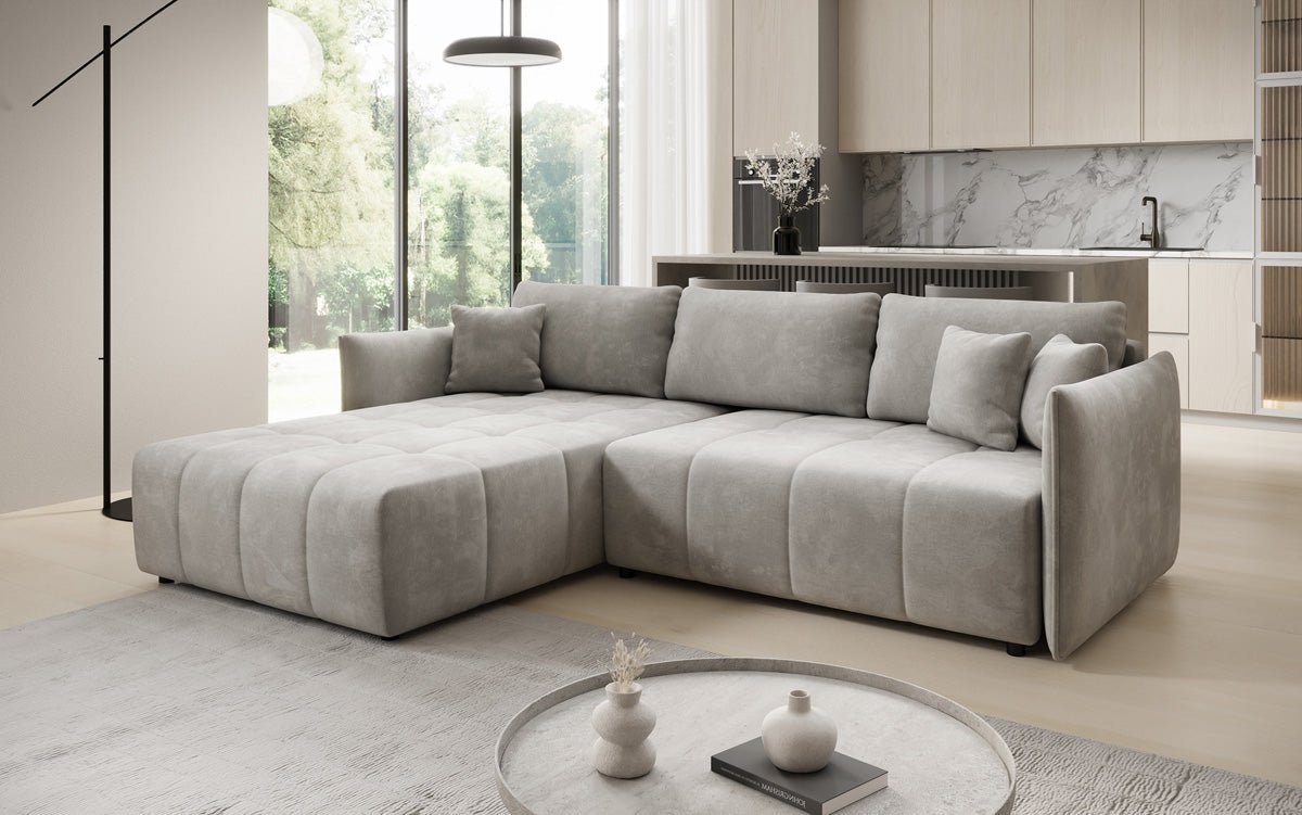 Designer Sofa Velaro L mit Schlaf- und Klappfunktion in Samt