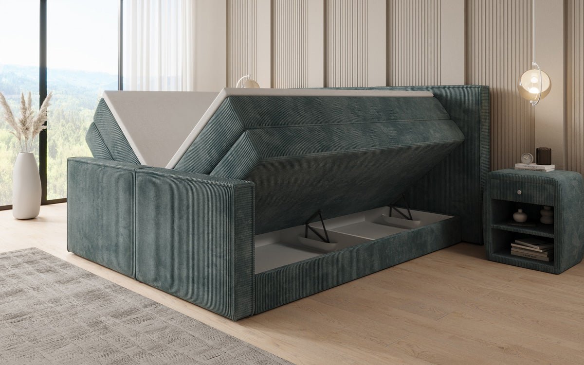 Boxspringbett Ophelia II mit hochklappbarem Stauraum in Cord