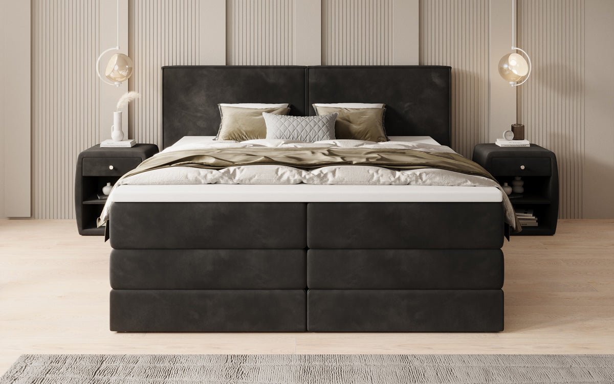 Boxspringbett Ophelia mit hochklappbarem Stauraum in Samt