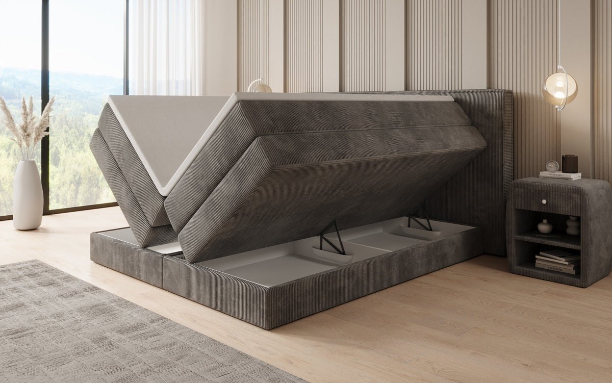 Boxspringbett Ophelia mit hochklappbarem Stauraum in Cord