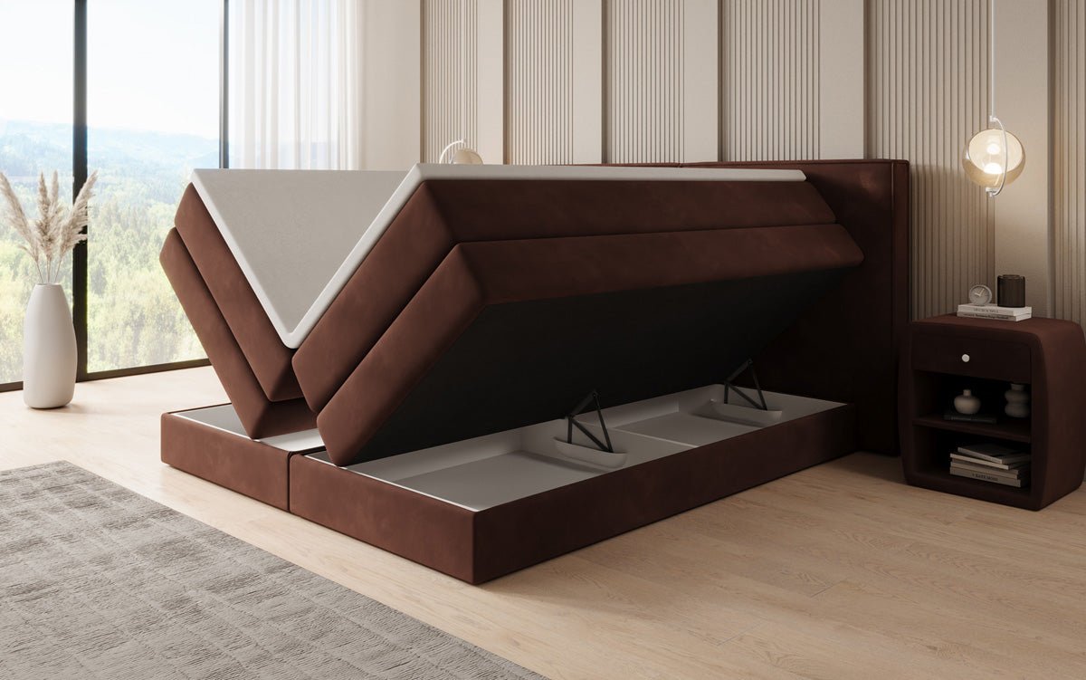 Boxspringbett Ophelia mit hochklappbarem Stauraum in Samt