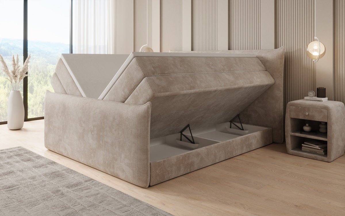Boxspringbett Liana II mit hochklappbarem Stauraum in Cord