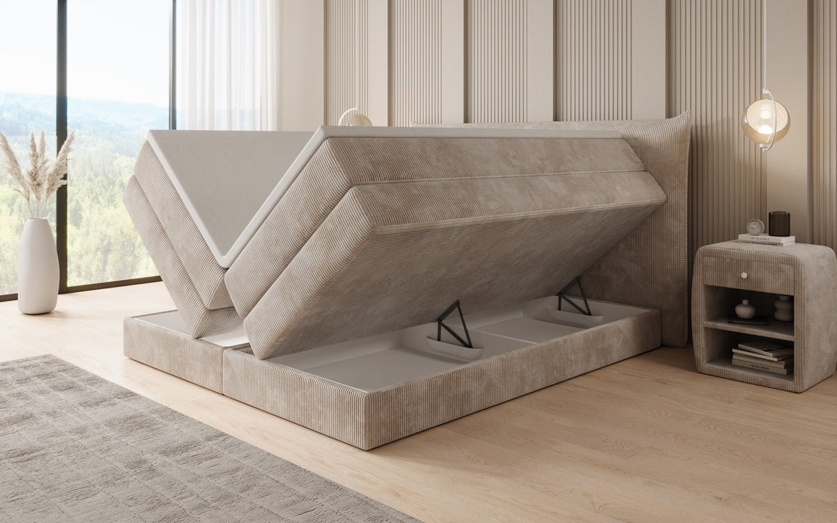 Boxspringbett Liana mit hochklappbarem Stauraum in Cord