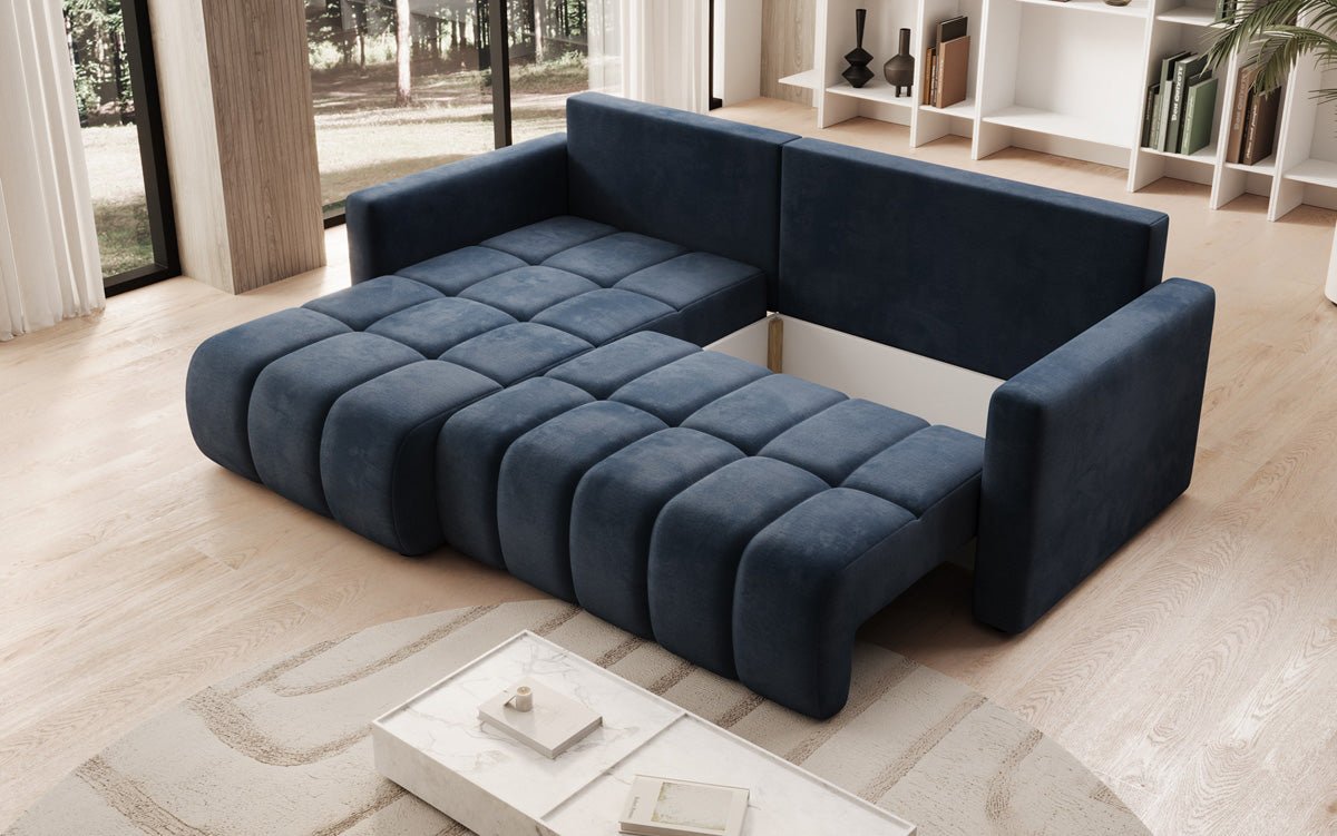 Designer Sofa Beatrice L mit Schlaf- und Klappfunktion in Samt