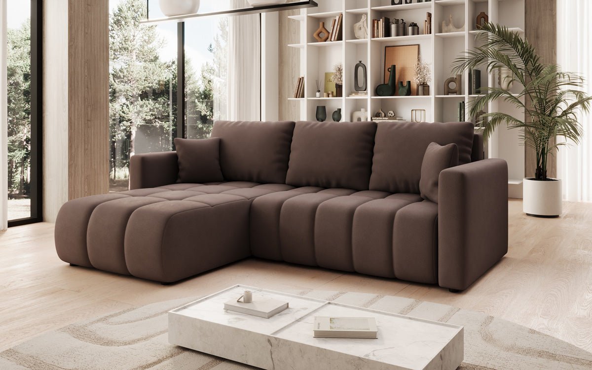 Designer Sofa Beatrice L mit Schlaf- und Klappfunktion in Stoff