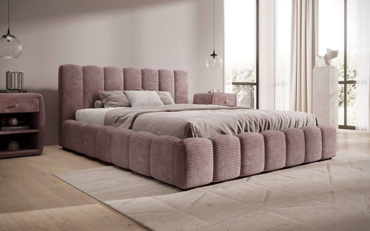 Designer Polsterbett Nuveo in Cord mit Stauraum