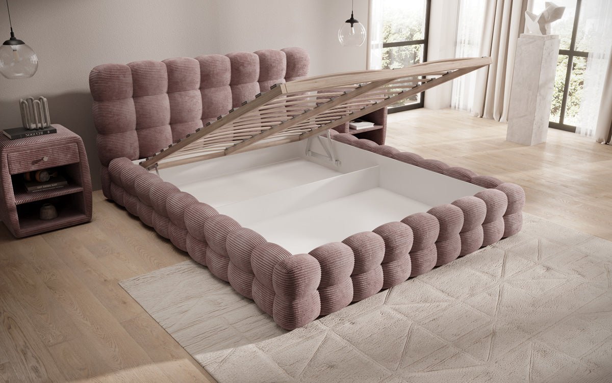 Designer Polsterbett Calimo in Cord mit Stauraum