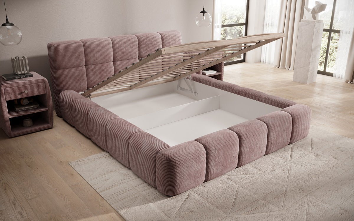 Designer Polsterbett Nox in Cord mit Stauraum