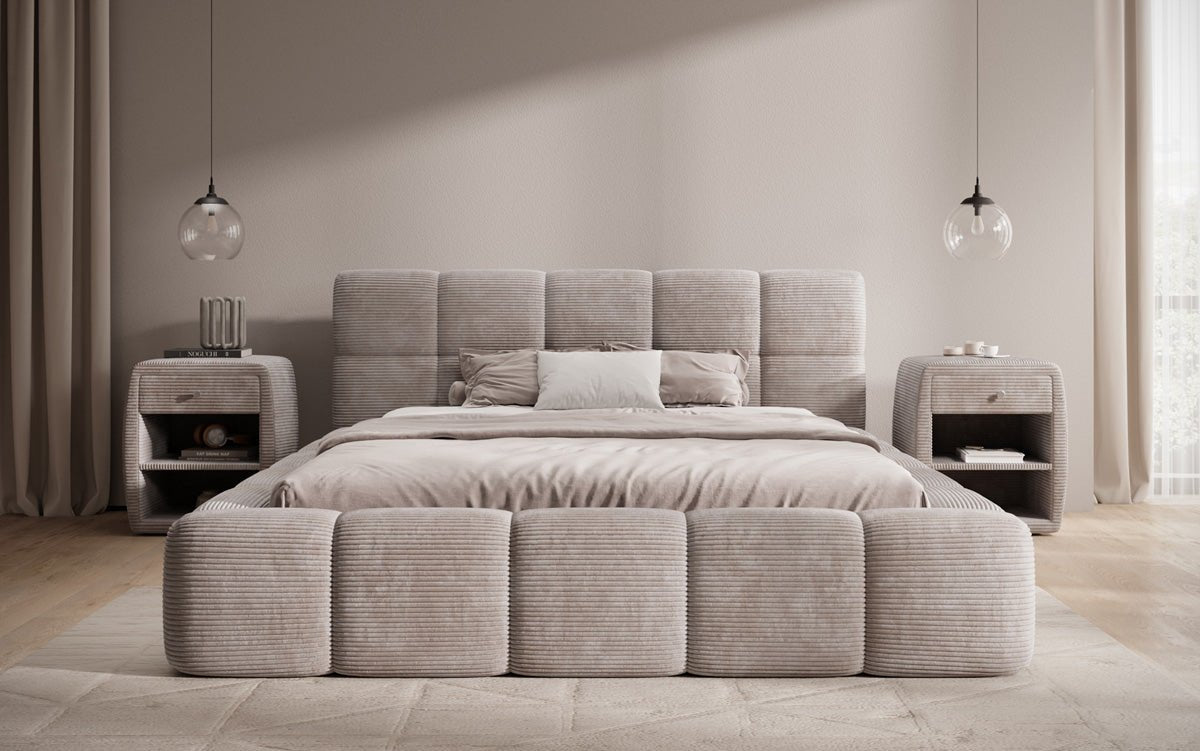Designer Polsterbett Nox in Cord mit Stauraum