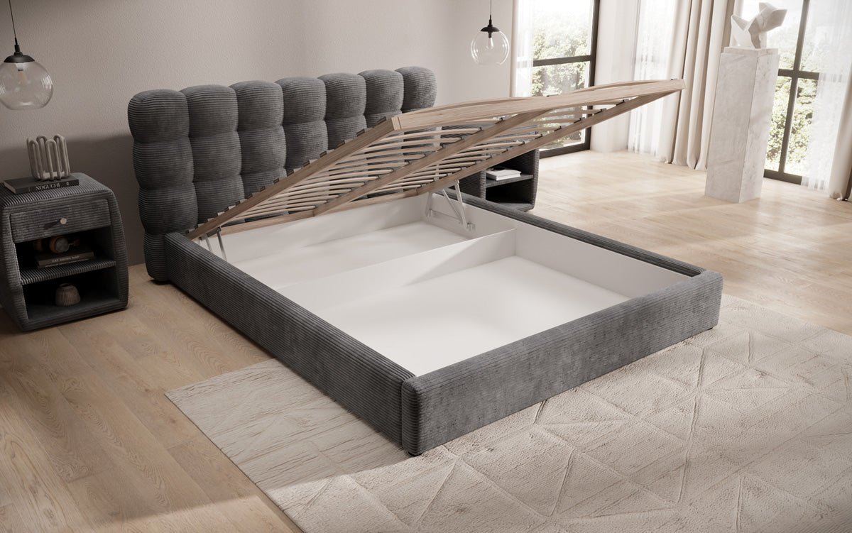 Designer Polsterbett Calivo in Cord mit Stauraum