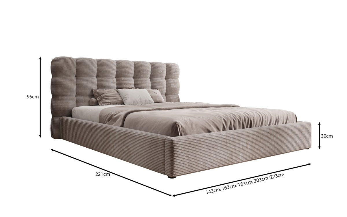 Designer Polsterbett Calivo in Cord mit Stauraum