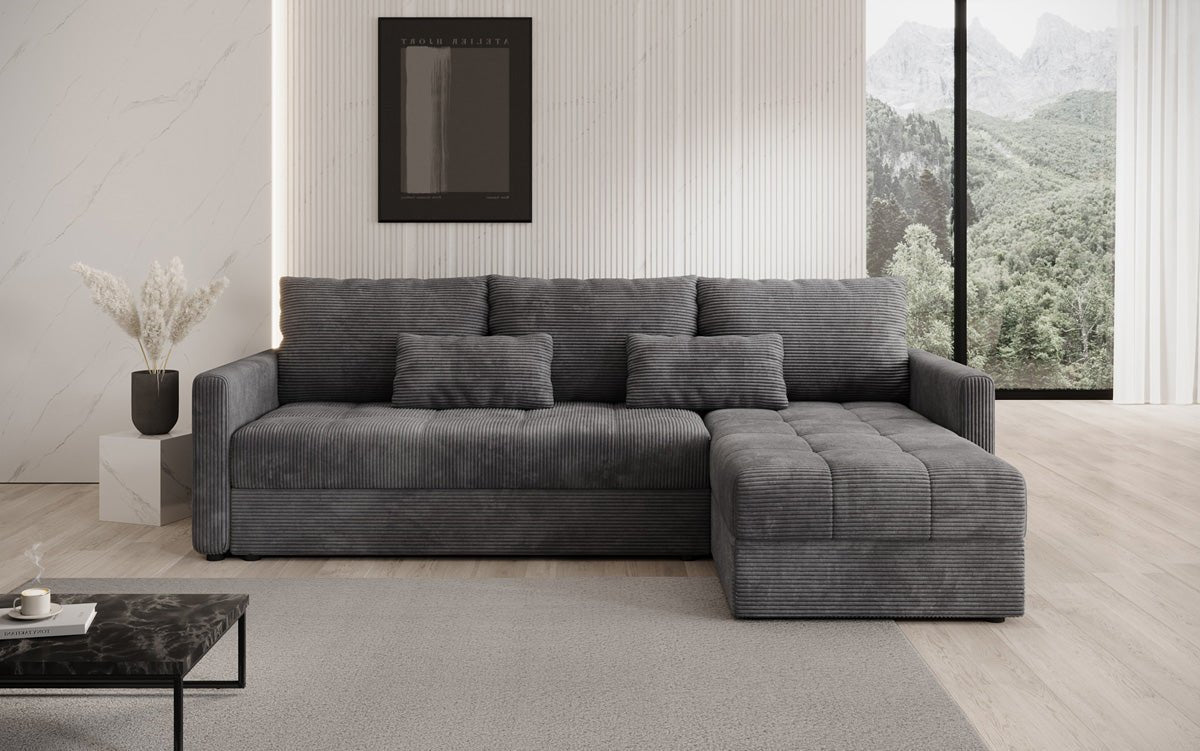 Designer Sofa Roma in Cord mit Schlaf- und Klappfunktion