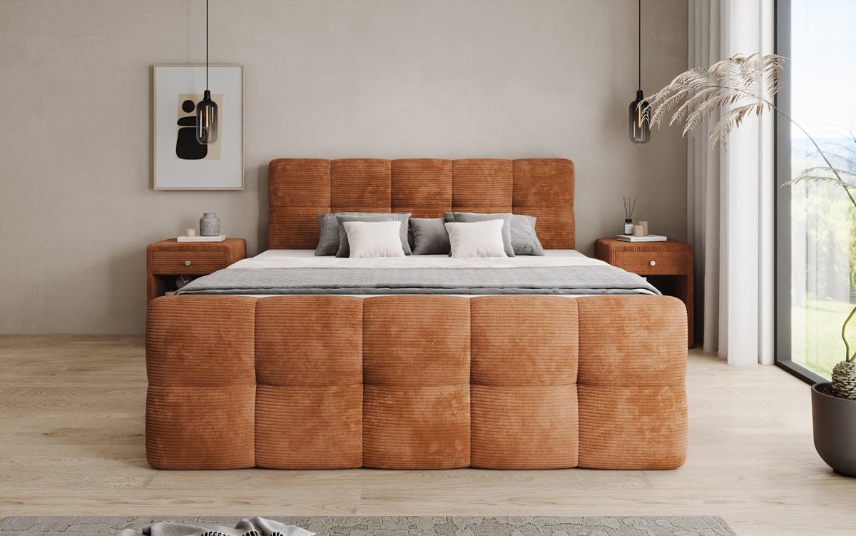 Boxspringbett Cozy in Cord mit Stauraum