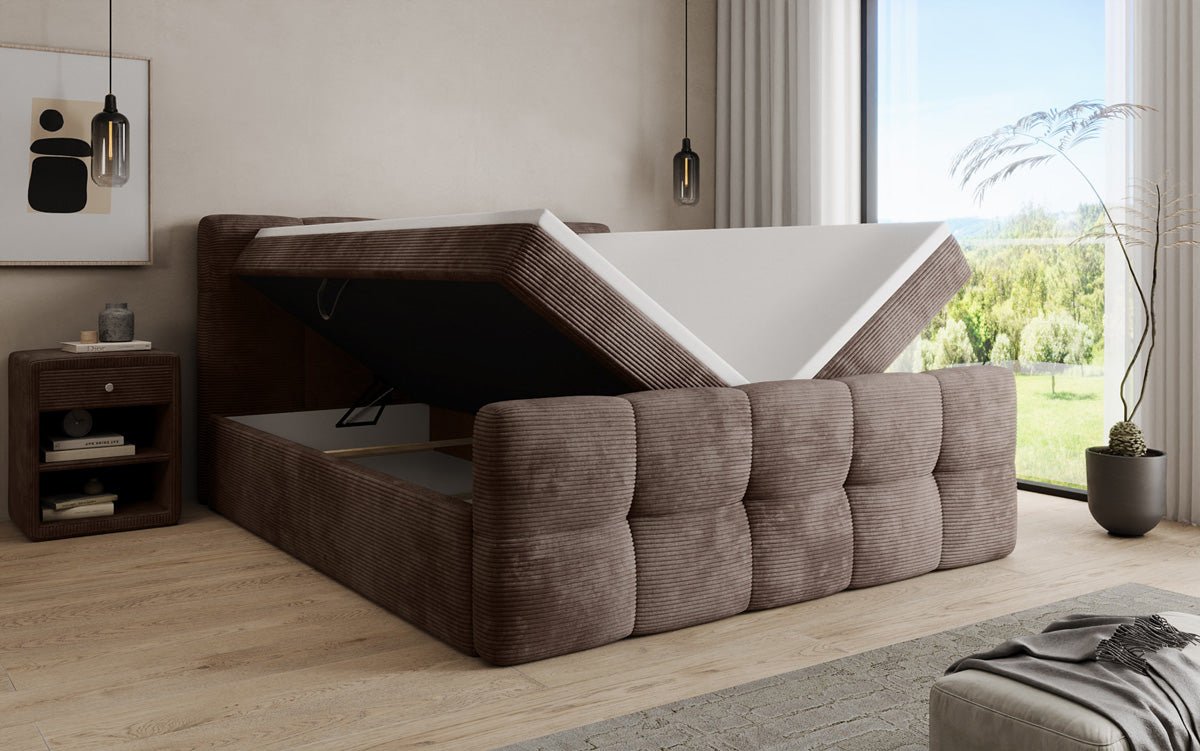 Boxspringbett Cozy in Cord mit Stauraum