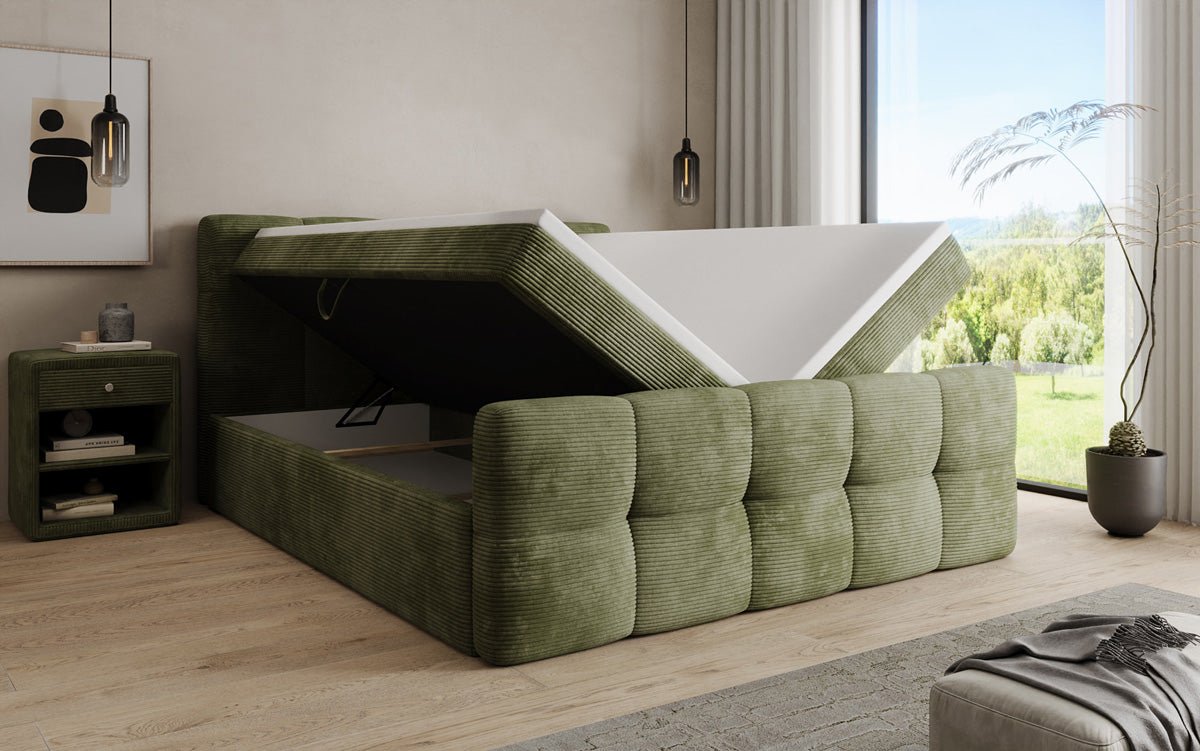 Boxspringbett Cozy in Cord mit Stauraum