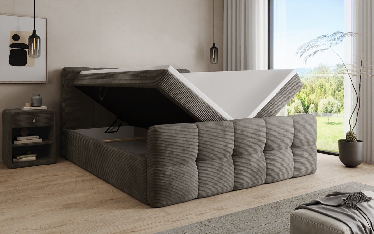 Boxspringbett Cozy in Cord mit Stauraum