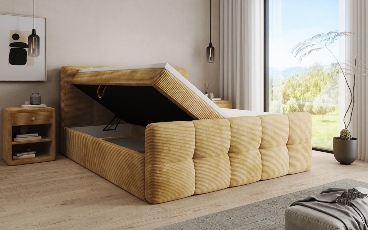 Boxspringbett Cozy in Cord mit Stauraum