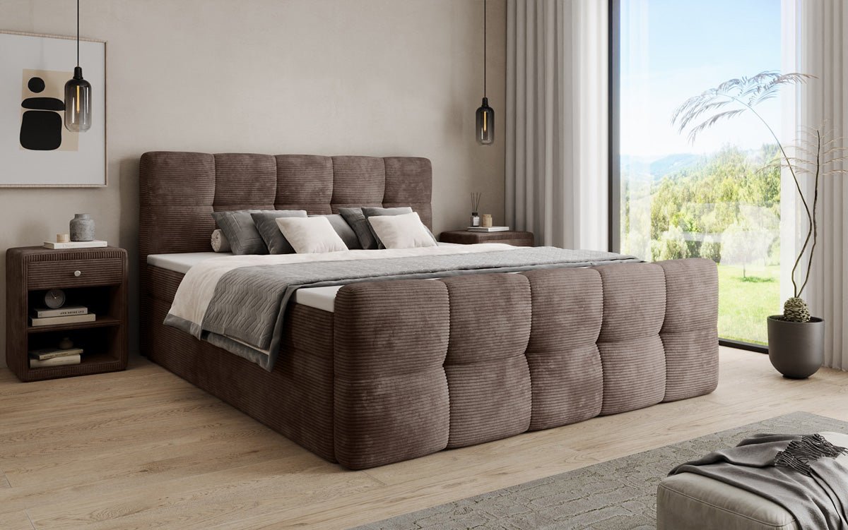 Boxspringbett Cozy in Cord mit Stauraum