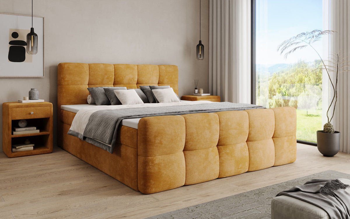 Boxspringbett Cozy in Cord mit Stauraum