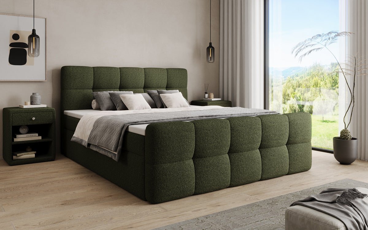 Boxspringbett Cozy in Teddy Bouclé mit Stauraum