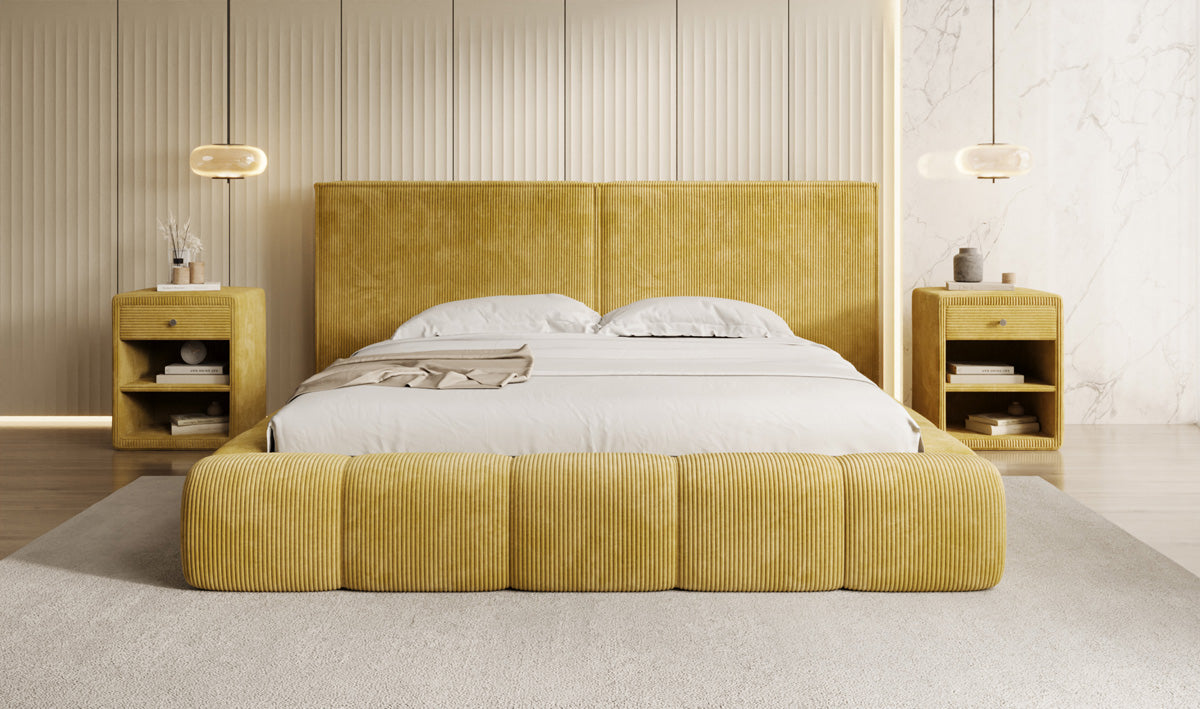 Designer Polsterbett Elise in Cord mit Stauraum