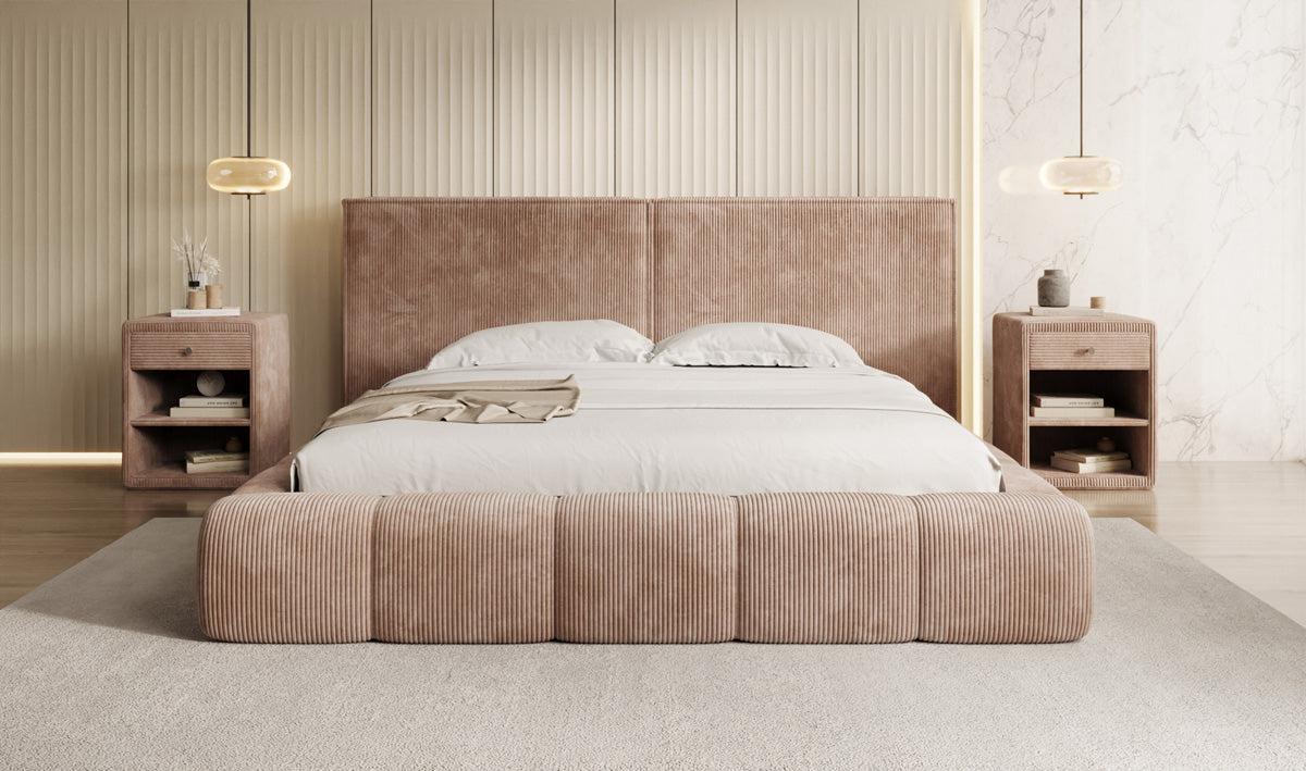 Designer Polsterbett Elise in Cord mit Stauraum