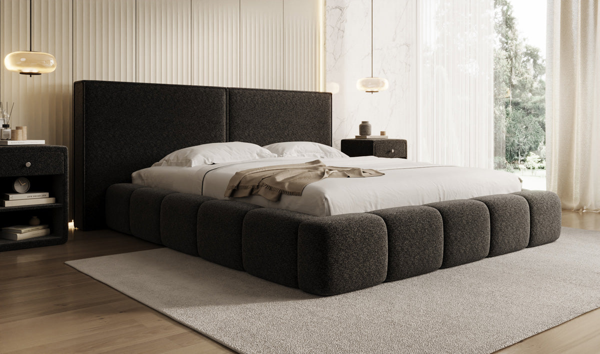 Designer Polsterbett Elise in Strukturstoff mit Stauraum
