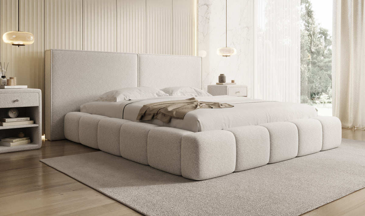 Designer Polsterbett Elise in Strukturstoff mit Stauraum