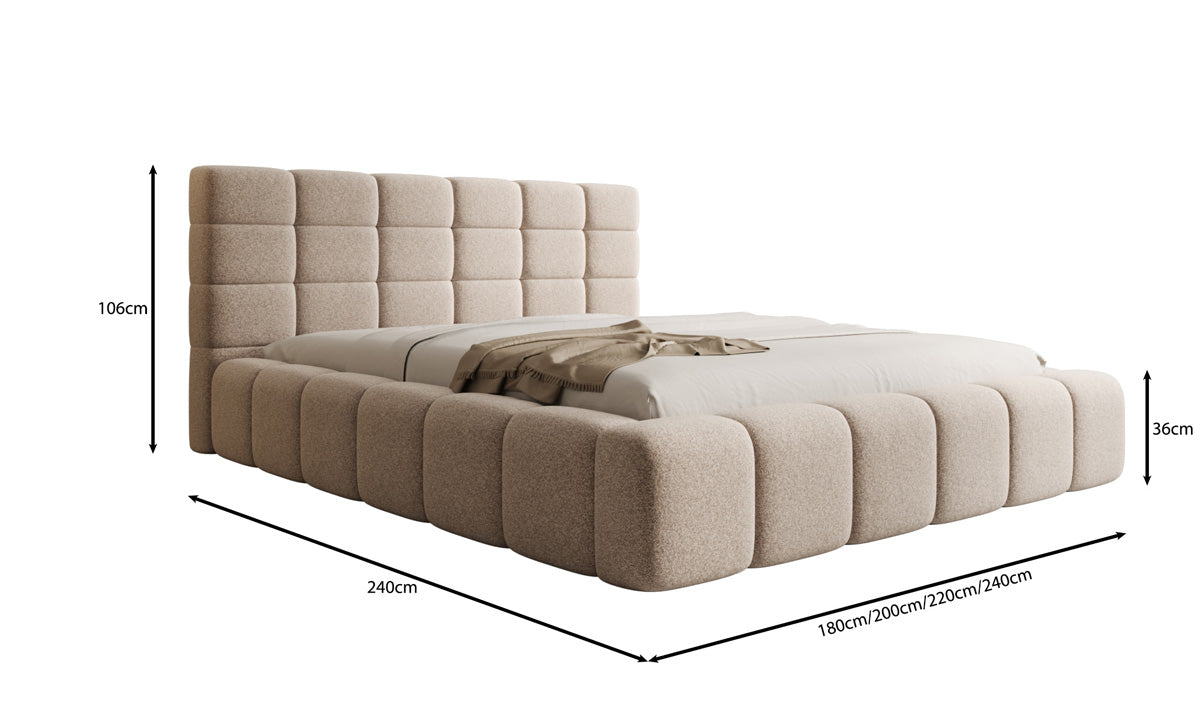 Designer Polsterbett Marshmallow in Strukturstoff mit Stauraum