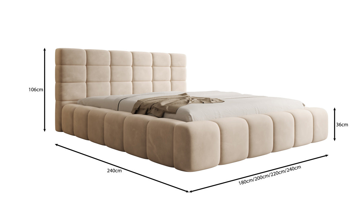 Designer Polsterbett Marshmallow in Samt mit Stauraum