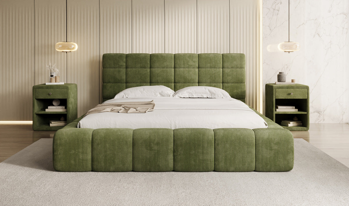 Designer Polsterbett Marshmallow in Cord mit Stauraum