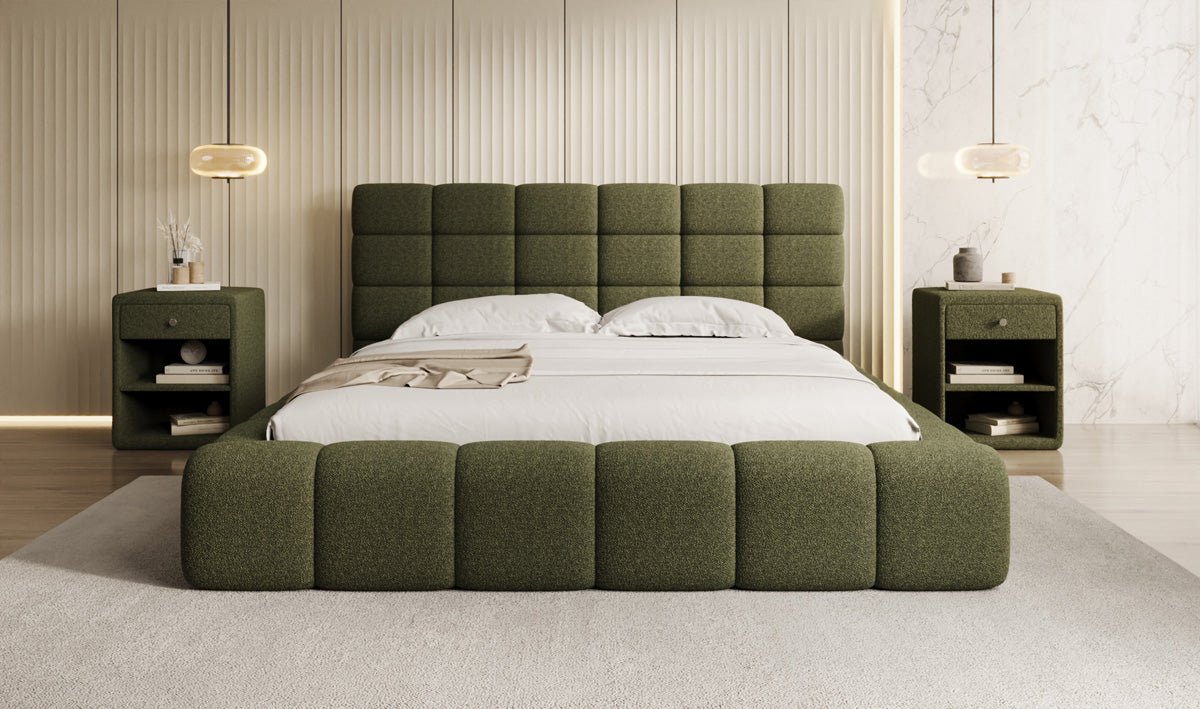 Designer Polsterbett Marshmallow in Teddy Bouclé mit Stauraum