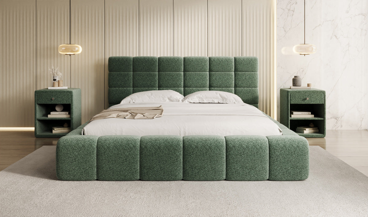 Designer Polsterbett Marshmallow in Strukturstoff mit Stauraum